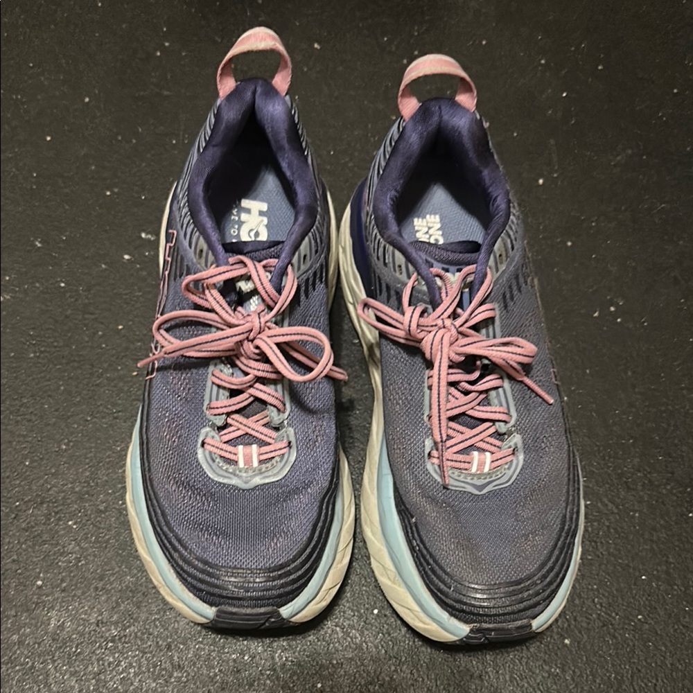 Hoka Bondi 6 size 7 Women's Navy and Pink Trail Sneakers